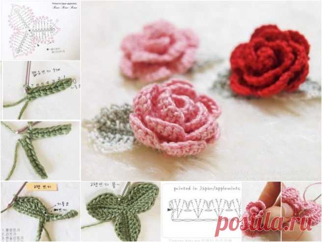 DIY 3D Crochet Rose With Stem Free Pattern