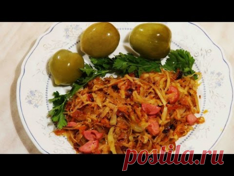 Блюда из капусты. Жареная капуста с сосиской.