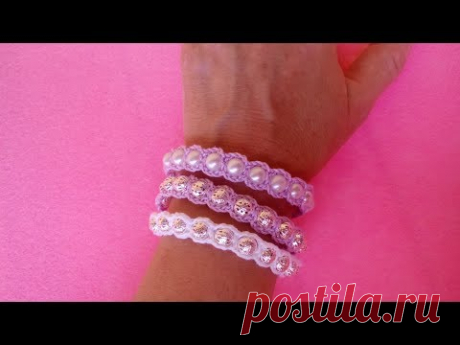 Bracciale con Perle ad Uncinetto -Crochet Bracelet Pearl - Brazalete perlas crochet Pulsera Crochet
