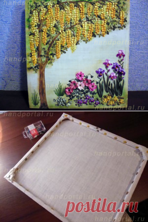 Вышивка лентами картины «Золотой дождь»