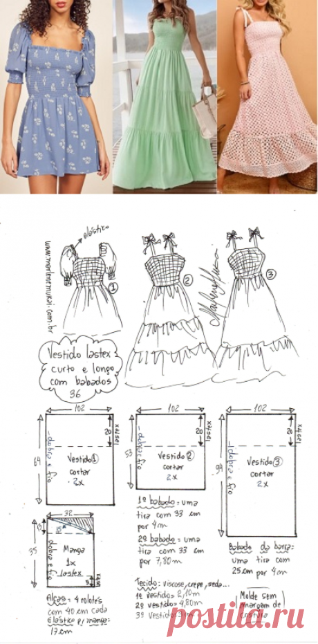 Vestido de lastex ciganinha (curto ou longo, com ou sem babados, com alça ou manga) - Marlene Mukai