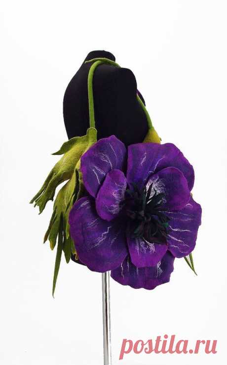 Felted Bag Nunofelt Handbag Flower Bag ANEMONE Art Purse Purple Olive Felt…