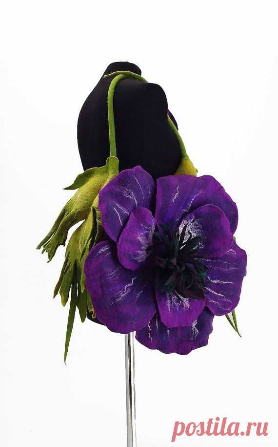 Felted Bag Nunofelt Handbag Flower Bag ANEMONE Art Purse Purple Olive Felt…