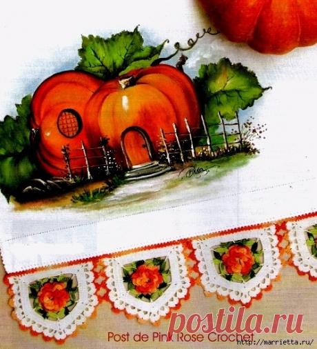 Кружевная цветочная обвязка полотенца