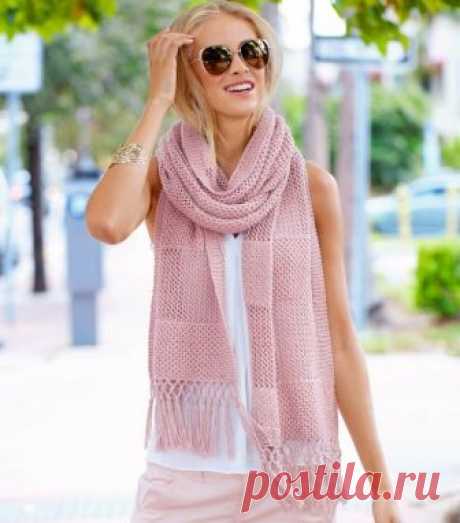 Ажурный шарф миксом узоров. Спицами. / knittingideas.ru