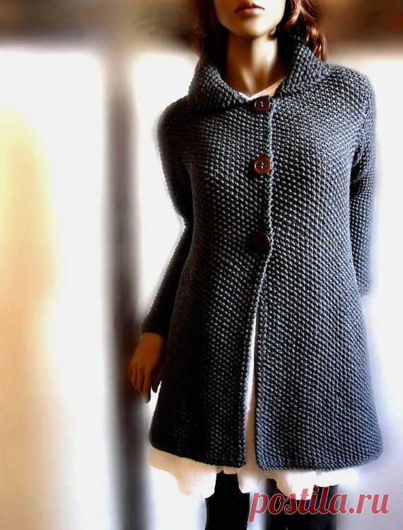 Womens hand knit sweater Merino wool long cardigan coat Charcoal Grey Many…