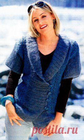 Вязание спицами и крючком - модель, схема женский жакет с мохеровыми планками