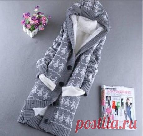 Вязаное пальто A&amp;F серое