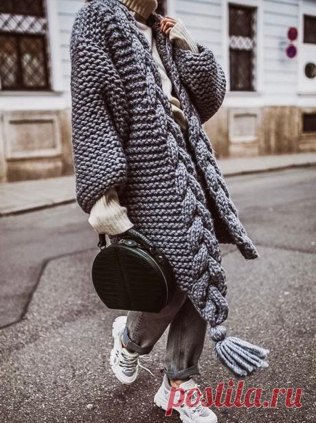 Вяжем тренд 2019 года кардиган крупной вязки