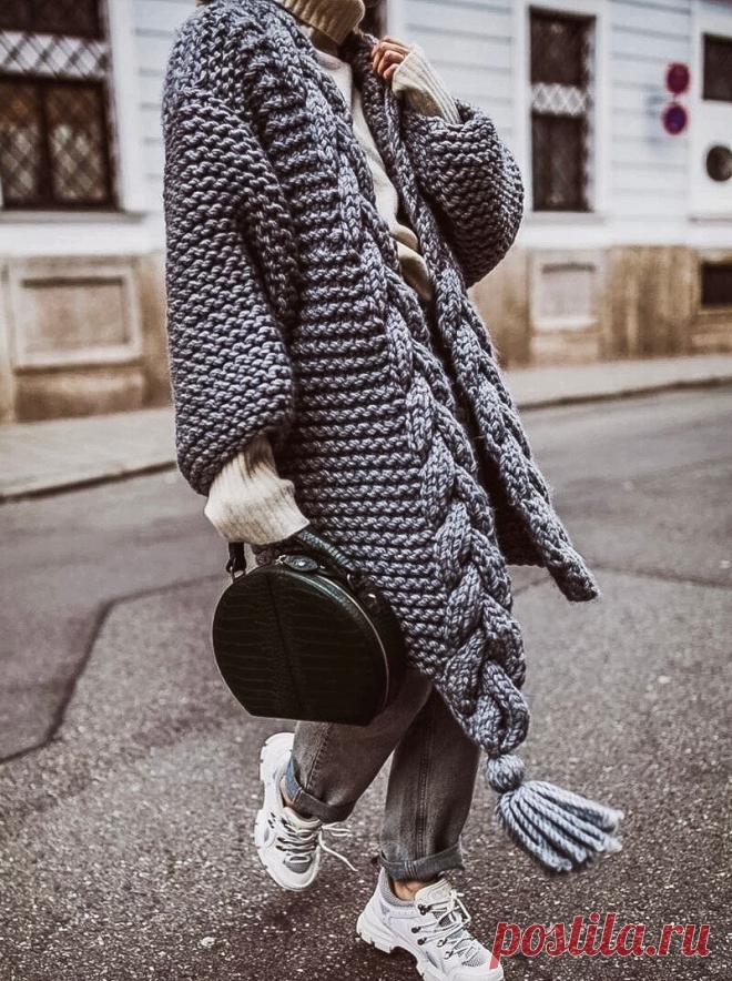Вяжем тренд 2019 года кардиган крупной вязки