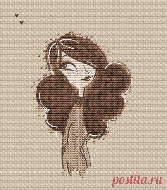Dark hair Girl cross stitch pattern long brown hair girl cross | Etsy