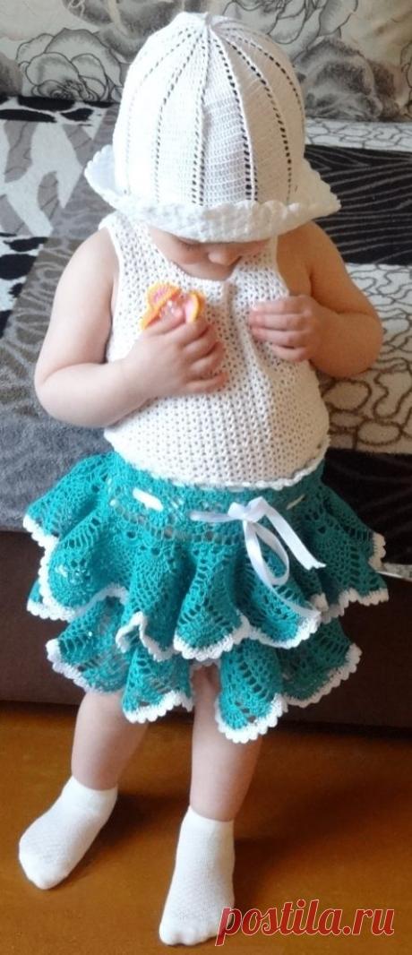 Юбочка крючком, майка и панама для девочки. - Все о вязании Юбочка крючком для маленькой девочки по мастер классу Светланы Берсановой. Фото, МК, дополнения. Комплект юбочка и панамка.
