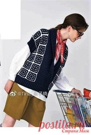 Жилет из ажурных мотивов. Крючок + спицы. Резинку можно связать и крючком. https://www.liveinternet.ru/