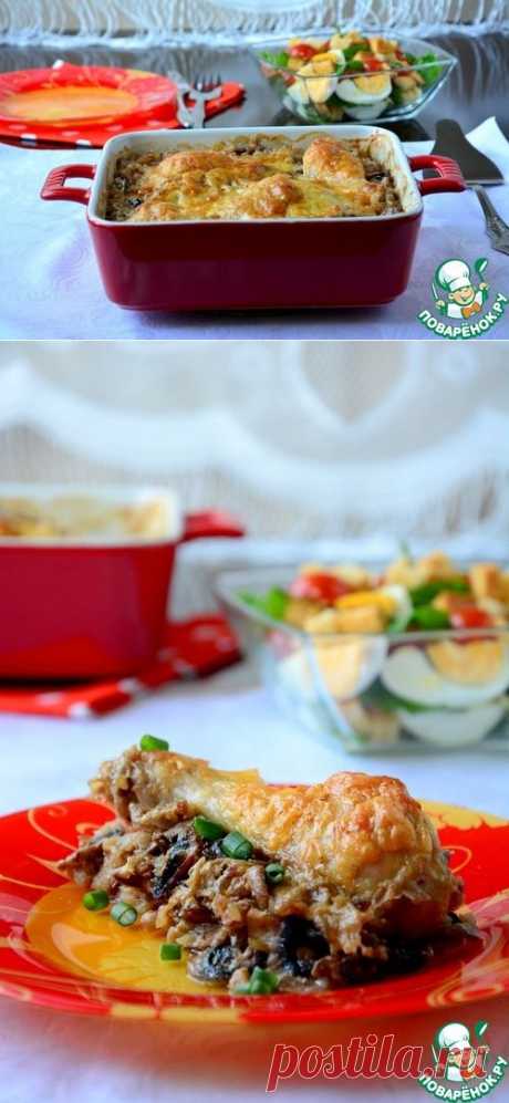 Гречка с курицей, запеченная в сливках