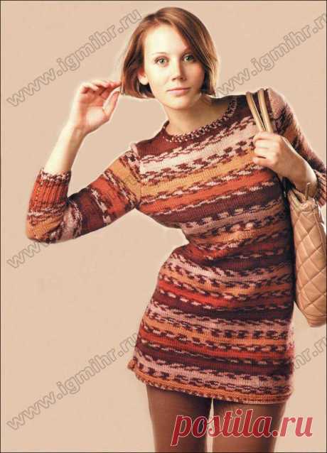 Пестрая туника из эффектной пряжи Crazy Color. Спицы
