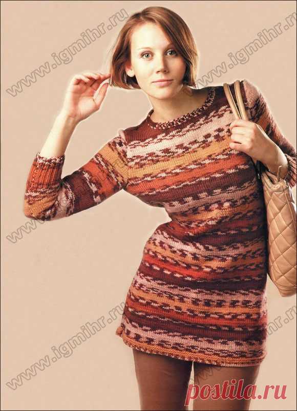 Пестрая туника из эффектной пряжи Crazy Color. Спицы