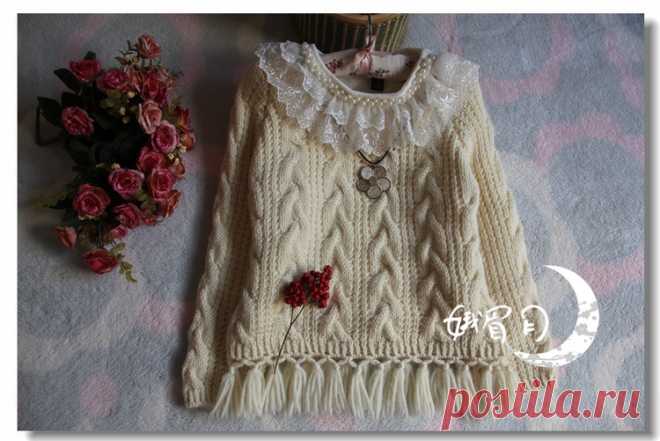 Пуловер спицами для девочек широкими косами - Perchinka 63