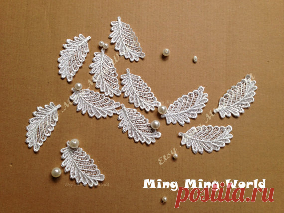 Ivory Lace Trim-10 PCS Ivory Leaf Appliques Lace Trim (A17) This lovely Leaf appliques.    Everning grown jewelry making head piece or whatever you can think of .    Measure:Lenght: 2.16 ’ inch (55mm) width:1.18’inch (30mm)    Listing is for 10 PCS    Thank you for your attention If you need more quantity or want more information .    Please feel free to contact me