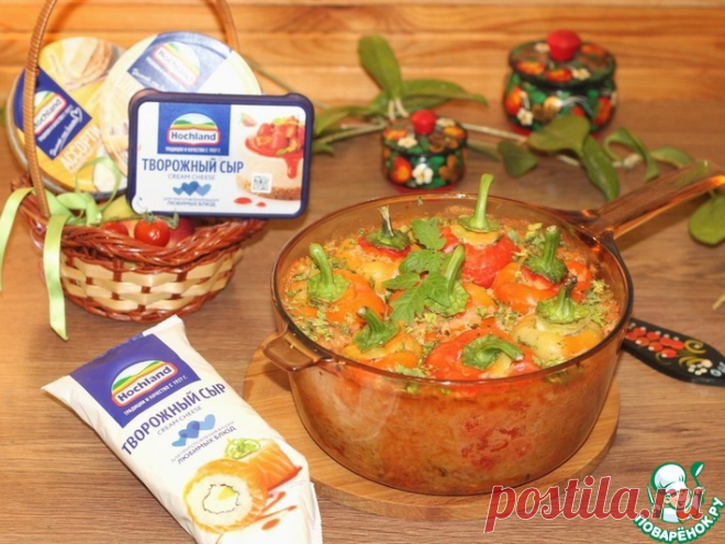 Фаршированный перец, запеченный в творожном соусе Кулинарный рецепт