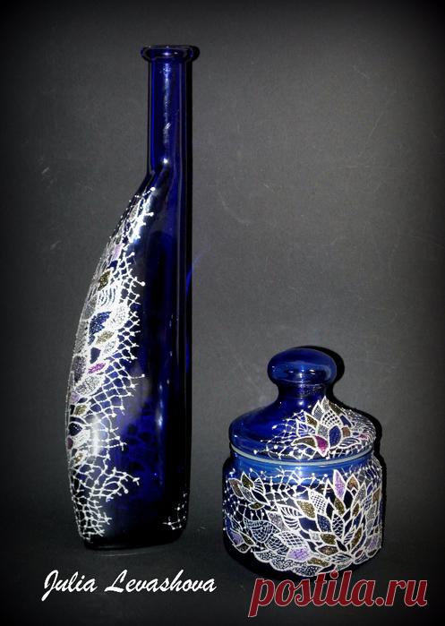 Синее стекло. Плюс роспись контурами