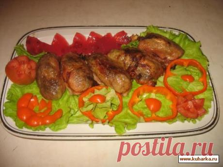 Рецепт: Рулетики из куриной шкурки, фаршированные овощами