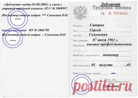 Запись в трудовой о выдаче вкладыша образец — Юридическое лицо
