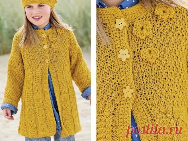 Кардиган, вязаный крючком, для девочки