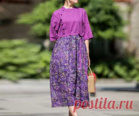 Loose Fitting Linen Maxi Dress womens purple long Dress | Etsy 【Fabric】 Linen 【Color】 purple 【Size】 Shoulder width 41cm / 16 Sleeve Length 34cm / 13 Cuffs around 34cm / 13 Bust 108cm / 42 Length 117cm / 46    Have any questions please contact me and I will be happy to help you.