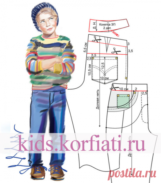 Выкройка детских джинсовых брюк

https://kids.korfiati.ru/vykrojka-detskih-dzhinsovyh-bryuk/

Джинсовые брюки давно стали культовым предметом одежды, и их с одинаковым удовольствием носят и мальчики и девочки. Классические джинсы имеют характерные детали — карманы с отрезным бочком, маленький накладной кармашек на передней половинке, задние накладные карманы с вышивкой или декоративными строчками, узкую кокетку, и конечно, контрастные декоративные строчки вдоль боковых или...