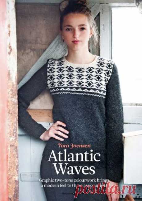 Вязание джемпера Atlantic Waves, The Knitter 70 Джемпер с графическим жаккардовым узором Atlantic Waves имеет современный вид, но и возвращается к традиционным скандинавским дизайнам. Вязание джемпера выполняется вкруговую до проймы, затем полочка и спинка выполняются раздельно.