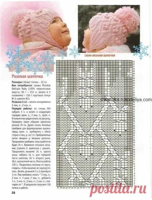 Розовая шапочка для девочки спицами. Зимняя детская шапка с ушками и шишечками спицами | Шкатулка рукоделия. Сайт для рукодельниц.