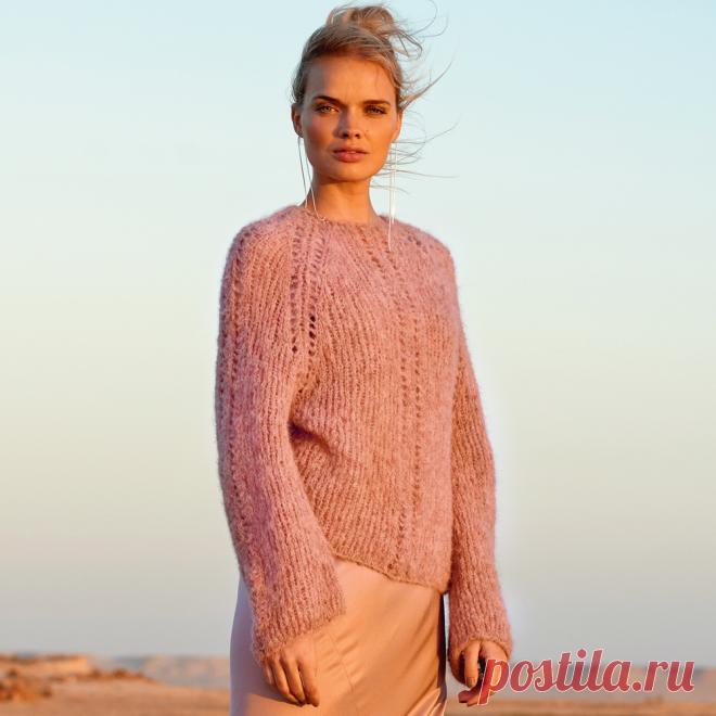 Джемпер со сквозными дорожками - схема вязания спицами с описанием на Verena.ru