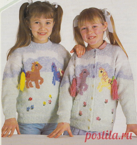 PDF vintage knitting pattern girls my little pony sweater and cardigan 26-30 inches This is a PDF file containing a copy of this fabulous vintage knitting pattern.    The pattern is for double knitting, size is stated in the title.    The file will be available for instant download once payment is received.    Thanks very much for looking.    The vintage patterns in my store have all been collected by my Grandmother over the years.