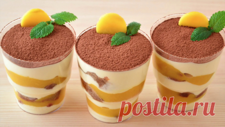 Тирамису с манго ☆ Mango tiramisu печенье Савоярди&nbsp;&nbsp;250 гр маскарпоне&nbsp;250 гр жирных сливок&nbsp;250 мл холодного кофе&nbsp;80 гр сахара&nbsp;4 желтка манго&nbsp;2 ст л ликера Бэйлис (по желанию)&nbsp;какао порошок