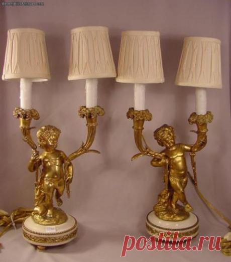 Wonderful Pair Antique Gilt Bronze Marble Electrified Putti Candelabras | eBay