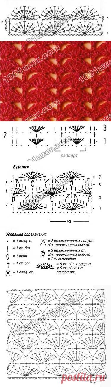 Веерные узоры крючком..