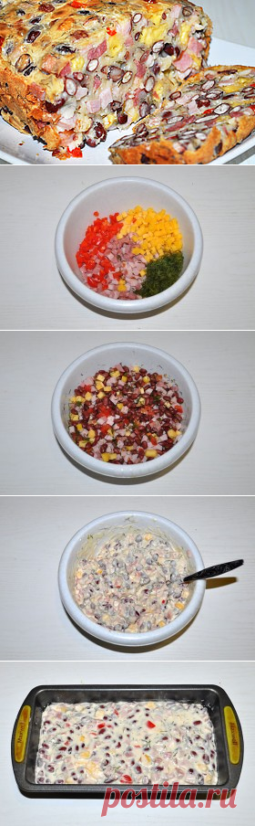 Кекс с мясопродуктами, фасолью и сыром – пошаговый фоторецепт