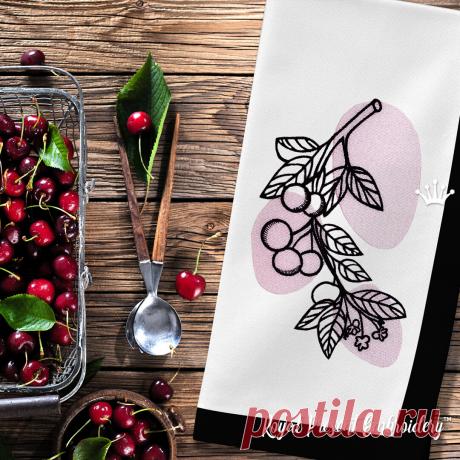 Ветка с Вишнями Дизайн машинной вышивки - 6 размеров