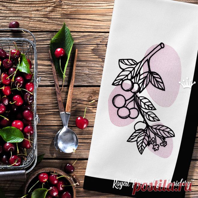 Ветка с Вишнями Дизайн машинной вышивки - 6 размеров