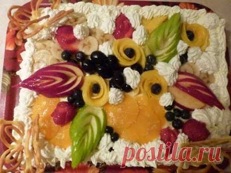 Торт Тропиканка. Cake Tropic. Как  украсить торт фруктами.