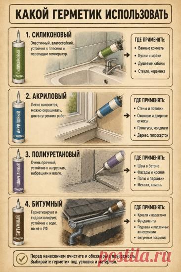 Какой герметик выбрать: силиконовый, акриловый, полиуретановый или битумный | Сантехника, Штукатурка стен своими руками, Кровли