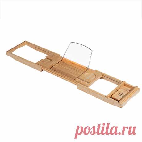 Multifunctional Bathroom Telescopic Bathtub Rack Bamboo Bath Caddy Glass Holder - US$55.99
