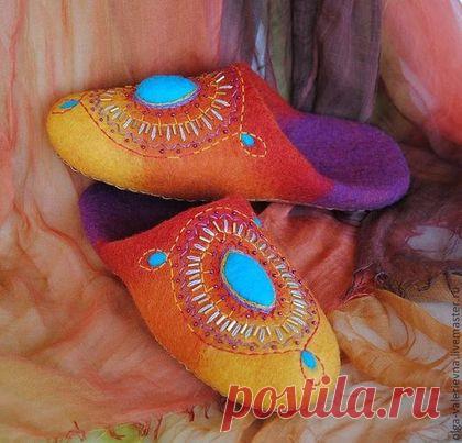 Купить Тапки-шлёпки Индийские специи. - тапочки, тапочки домашние, Тапочки ручной работы
