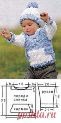 Вязаный джемпер с карманом и шапочка | Вязание спицами и крючком – Азбука вязания