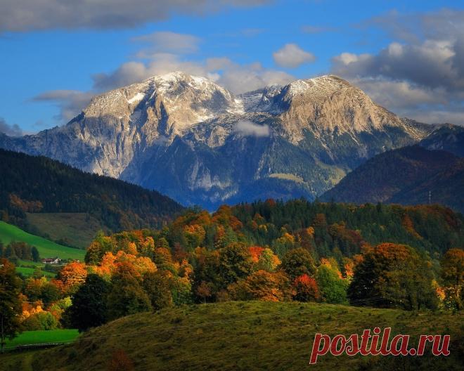 Картинки осень, облака, пейзаж, горы, природа, германия, альпы, леса - обои 1280x1024, картинка №362409