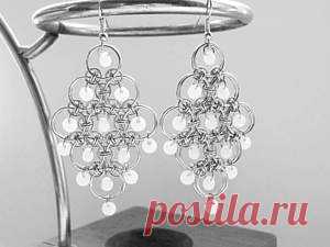 Серьги в технике chainmaille "Валансьенское кружево