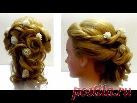 Прическа свадебная. Свадебная прическа с цветами. Wedding hairstyle - YouTube