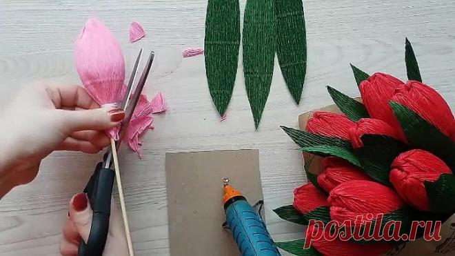 Мастер-класс Тюльпан из гофрированной бумаги с конфетой внутри