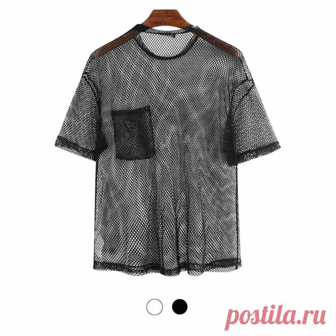 Men's mesh t-shirt see-through fishnet short sleeve party perform streetwear tops hiking cycling fitness Sale - Banggood.com