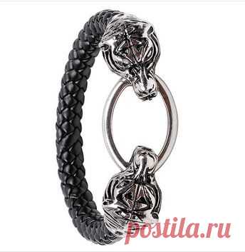Купить кожаный плетеный браслет тигр по низкой цене